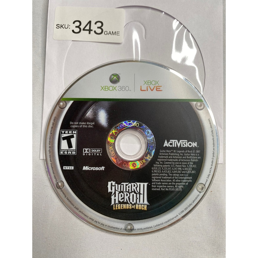 Guitar Hero III Legends of Rock Microsoft Xbox 360 Activision Disc Only